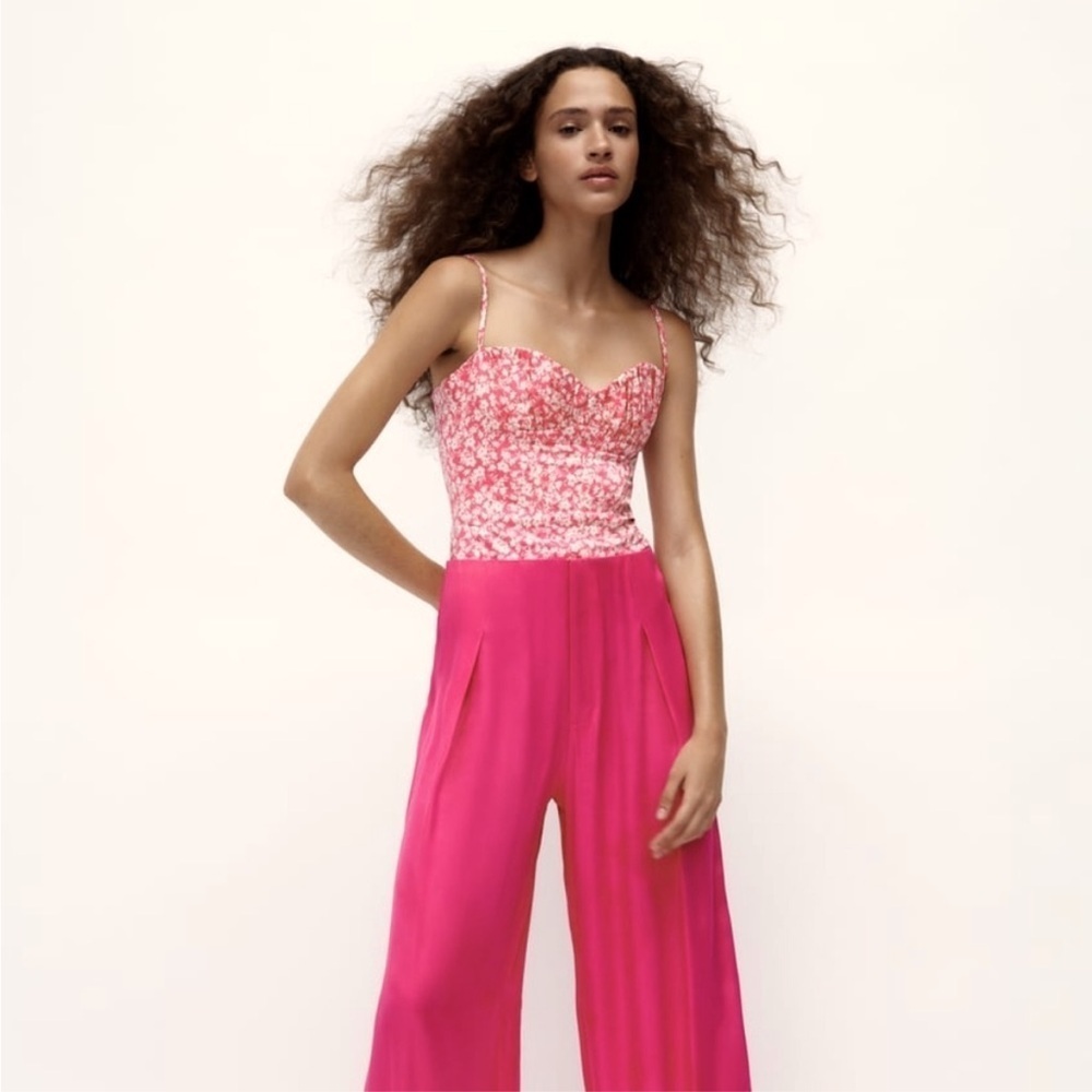 NWT! ZARA Corset Bustier PINK FLORAL BODYSUIT TOP NWT Size MEDIUM.